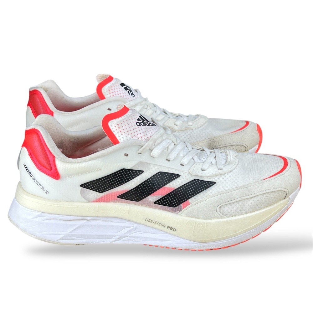 Adidas Adizero Boston 10 Womens 9 Running Shoes White Solar Red FY4080 Sneaker